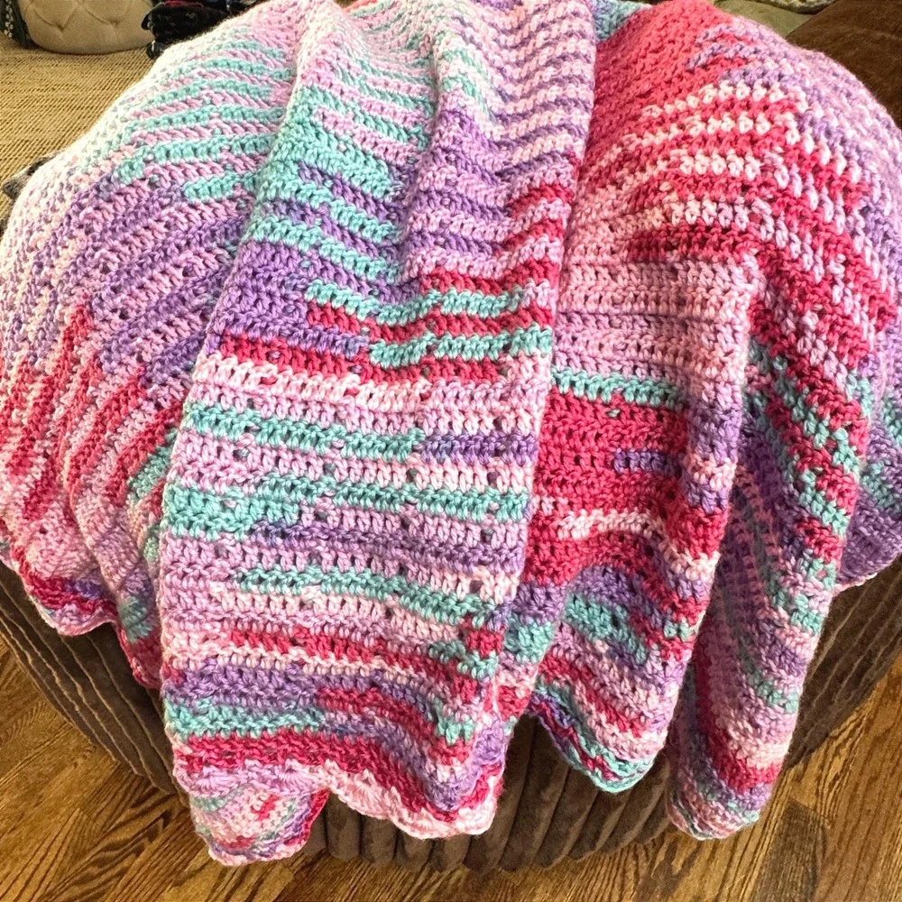 Crochet Afghan NEW Throw Handmade Blanket 58x48 Lrg. Textured Boho Cottage Decor
